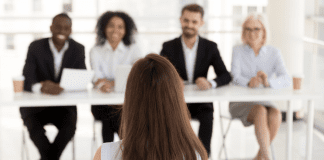 A woman on a job interview.