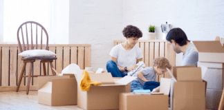 A family packing boxes.