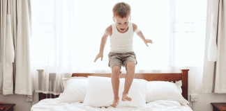 The Battle of Bedtime, The Siege of Sleep A boy jumping on the bed.