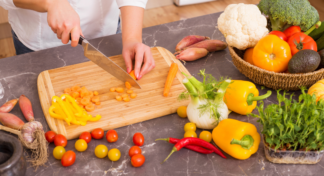 Chopping vegetables.