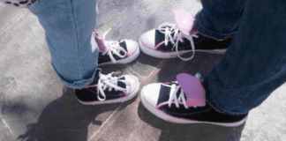 Mom and daughter matching shoes.