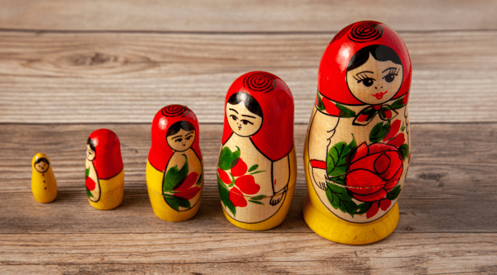 Russian dolls lined up.