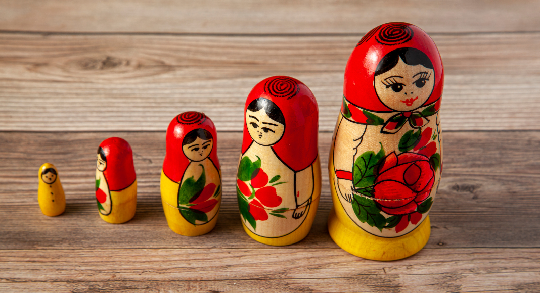 Russian dolls lined up.