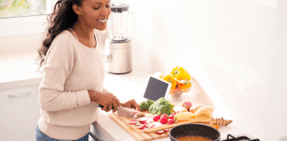 A woman cooking.