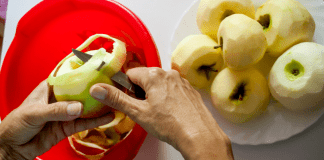 Peeling an apple.