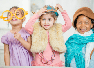 Kids playing dress-up during a play date.