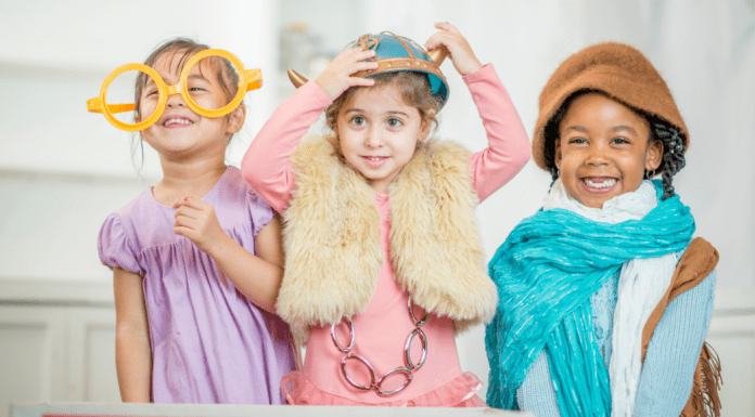 Kids playing dress-up during a play date.