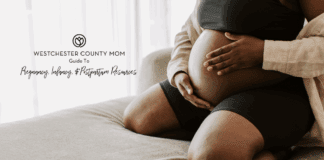 A Guide to Pregnancy, Infancy, & Postpartum Resources in Westchester County A pregnant woman holding her belly for the pregnancy, infancy, and postpartum guide.