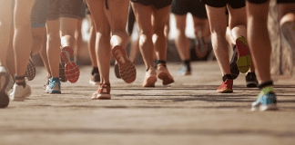 Too Hot to Turkey Trot? Or Not? Feet running in a Turkey Trot.