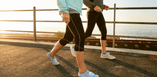 Women walking for exercise.