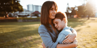 Presence is a Present A mother hugging her son.