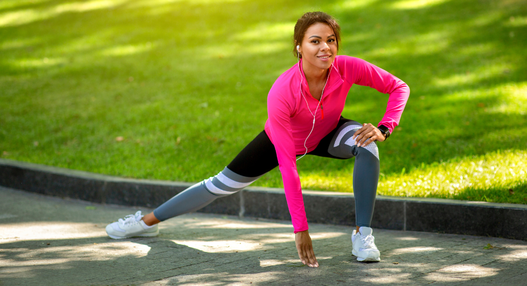 A woman stretching for exercise.