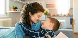Raising a Good Man A mom hugging her son.