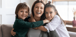 A mom with her two children.