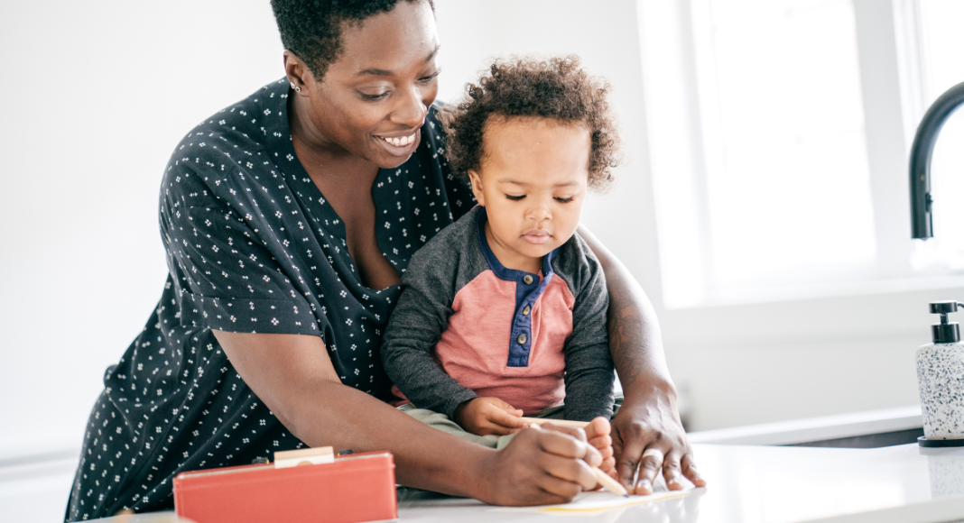 A mom homeschooling her special needs child. 