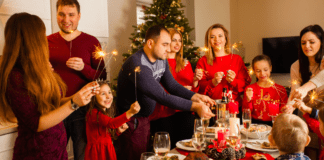 A large family gathering for the holidays.