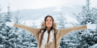 A woman enjoying the winter.