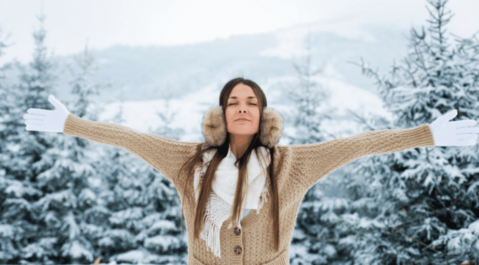 A woman enjoying the winter.