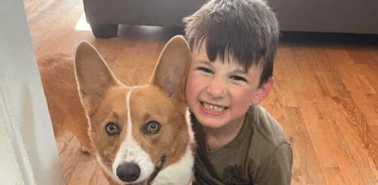 A boy and his dog.