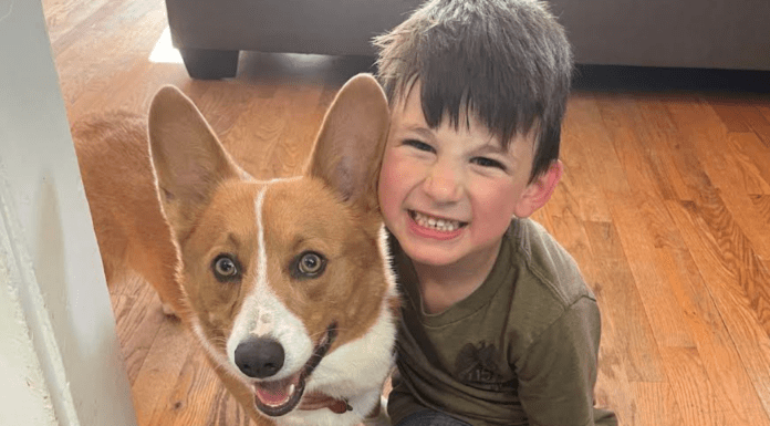 A boy and his dog.