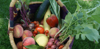 A basket of summer produce.