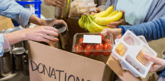 Collecting food donations for food pantries.