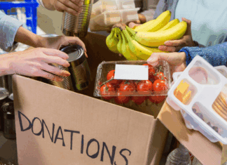 Collecting food donations for food pantries.