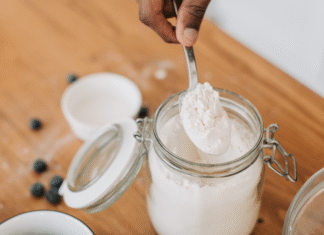 Creatine powder in a drink.