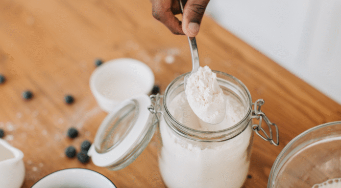 Creatine powder in a drink.