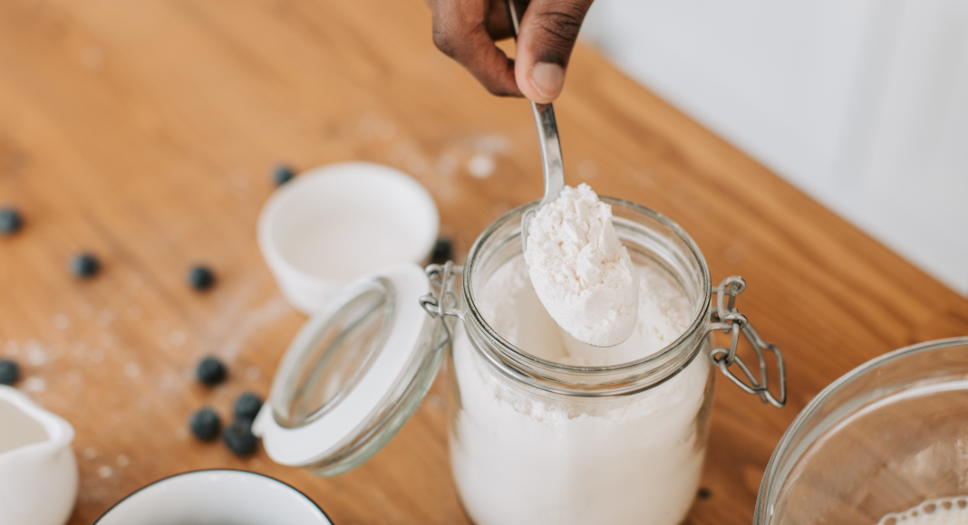 Creatine powder in a drink.