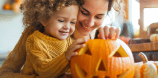 Carving a pumpkin.
