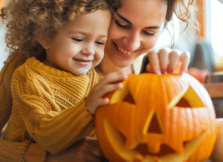 Carving a pumpkin.