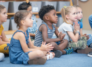 Children practicing whole body listening at school.
