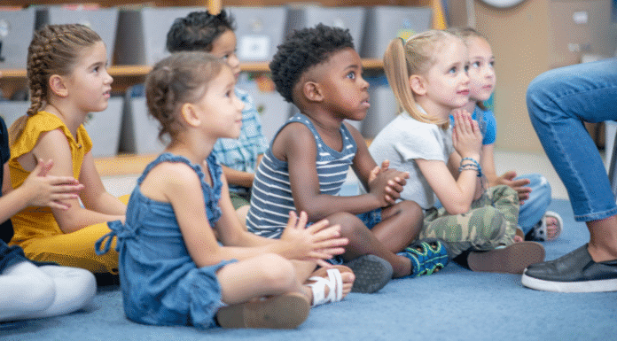 Children practicing whole body listening at school.
