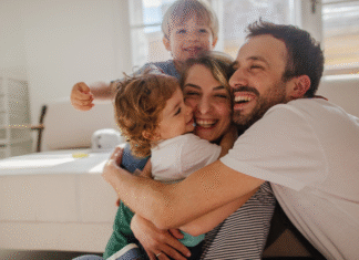 A family hugging.