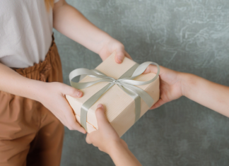 Giving a teacher a gift.