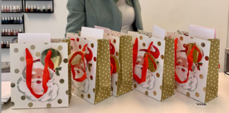 A row of gift bags.