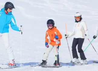 Kids learn how to ski in a group lesson near Westchester.