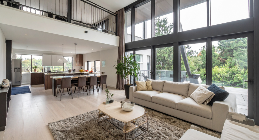 An open floor plan in a family home. 
