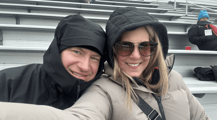 Do I Watch Birds Now? The Empty Nest: Meet Sherrie A couple bundled up on the bleachers.