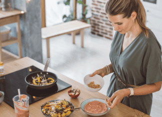 A woman making a healthy meal.