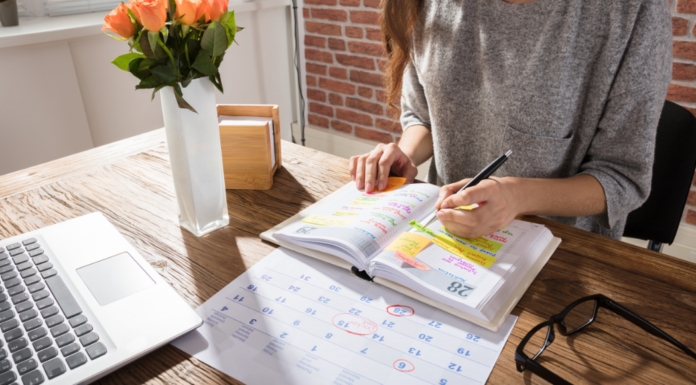 A woman planning.