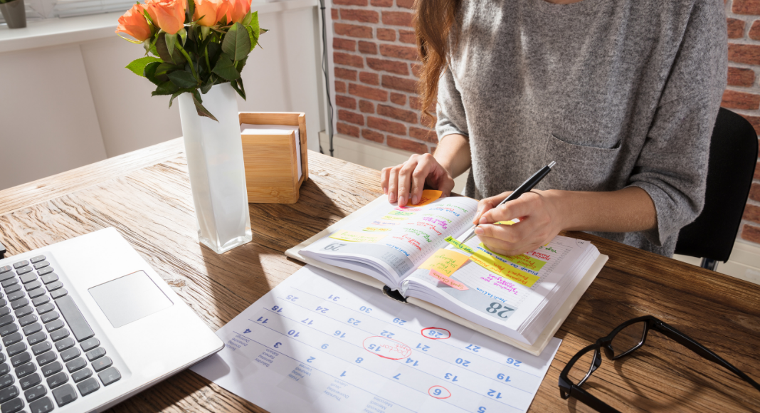A woman planning.