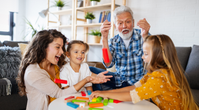 A family playing a game.