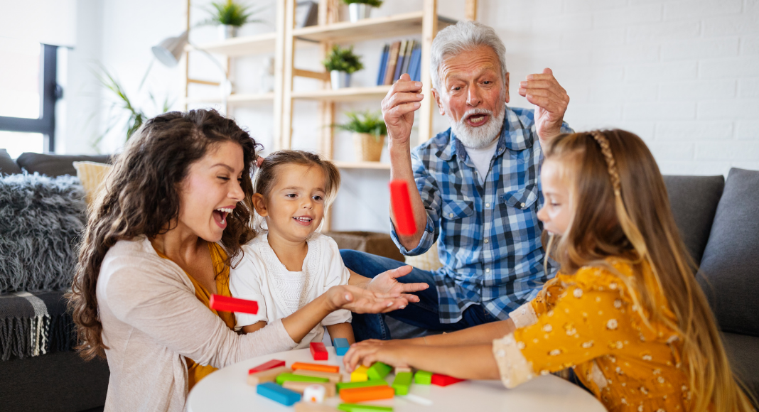 A family playing a game.