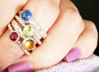 A set of birthstone rings.