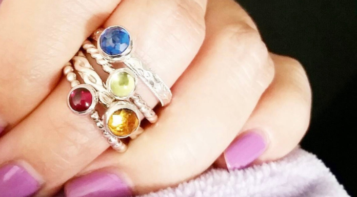 A set of birthstone rings.